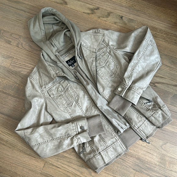 NWOT Hoodie Faux Leather Jacket - Picture 1 of 7